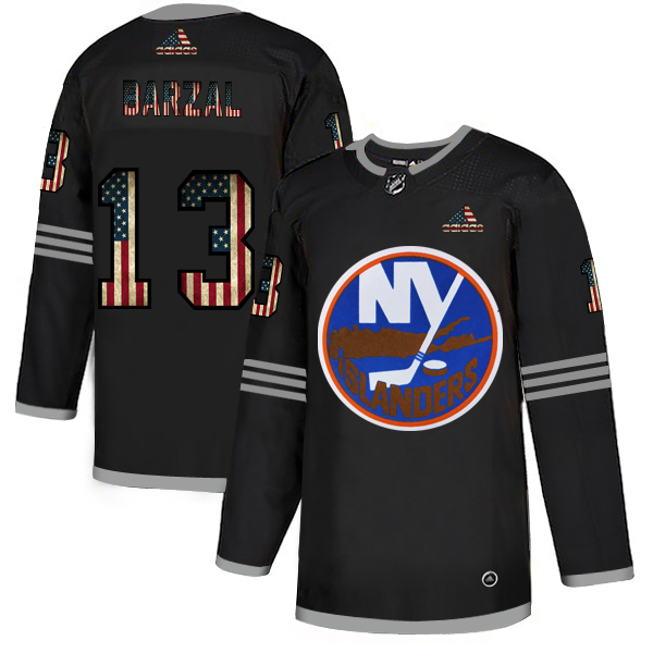 New York Islanders #13 Mathew Barzal Adidas Men Black USA Flag Limited NHL Jersey